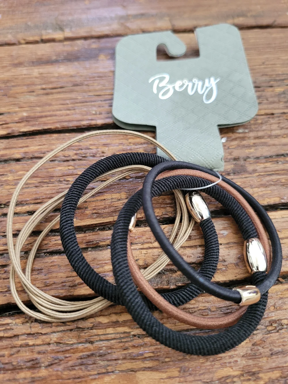 Berry Hair Tie Set — Black, Brown, and Beige